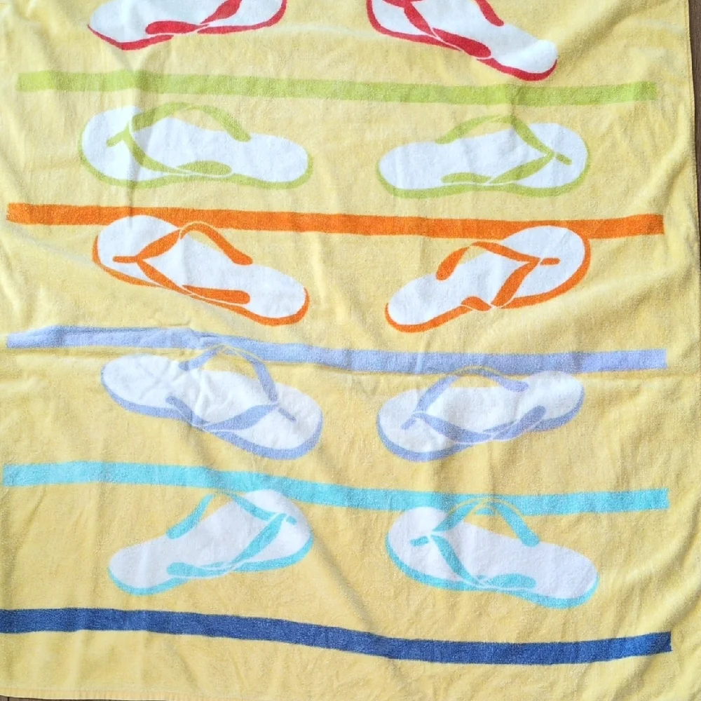 Vintage Gramercy International Beach Towel - Yellow Rainbow Flip Flop Shoes